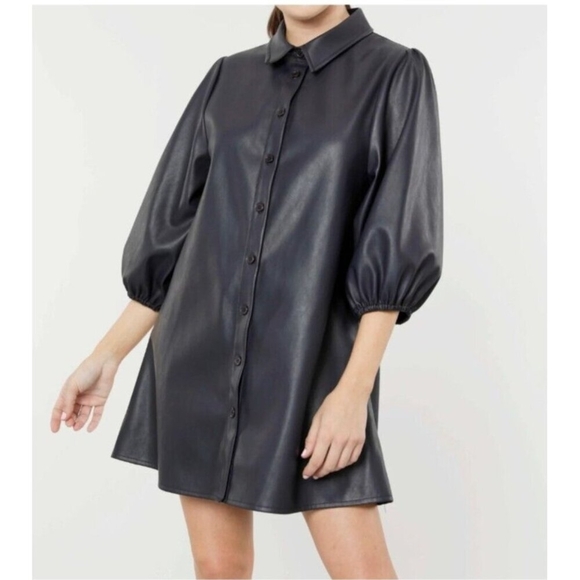 Dolce Cabo puff sleeve faux leather dress Color Black Size XS - Picture 9 of 14